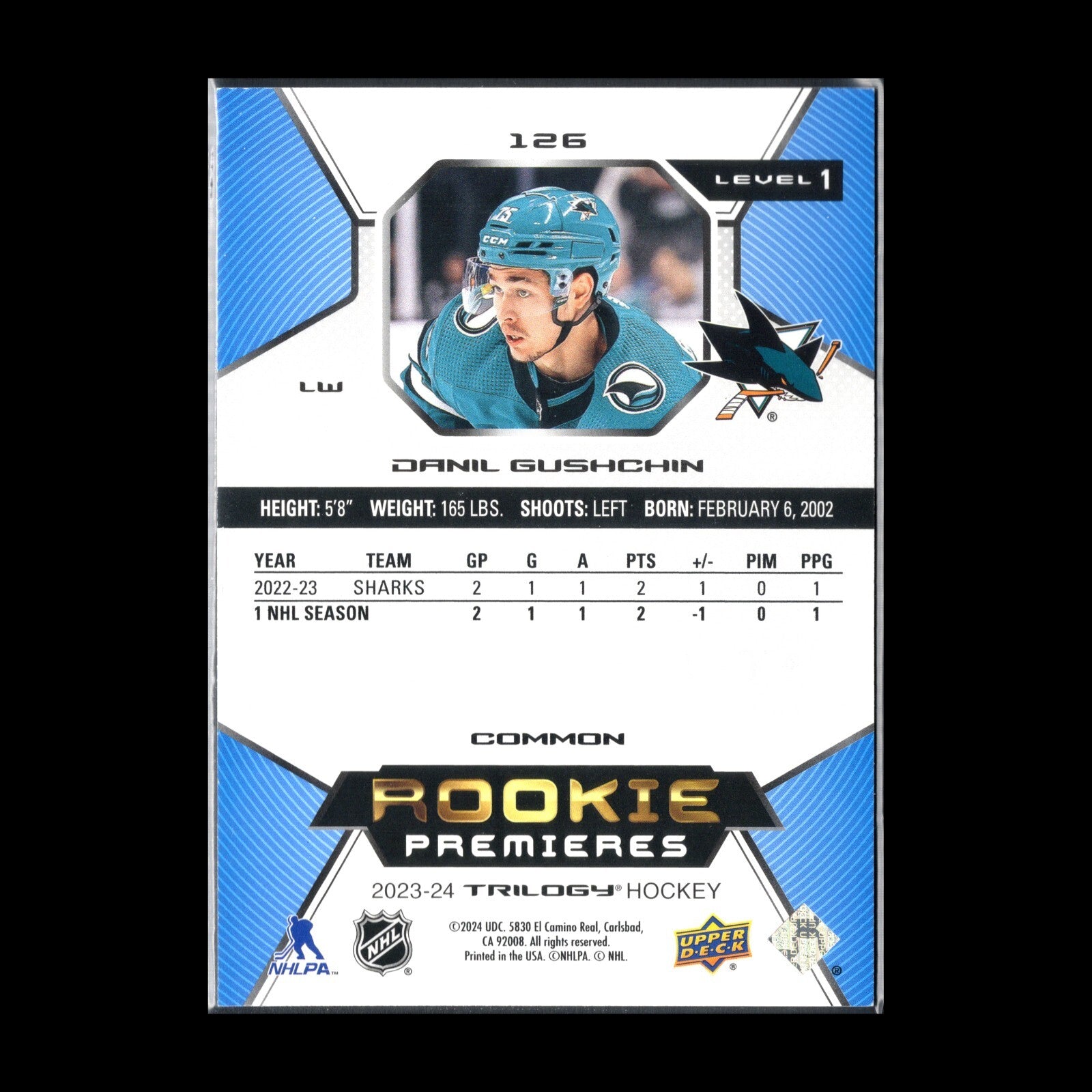 2023-24 UD Trilogy DANIL GUSHCHIN #126 Rookie premieres Level 1 /999