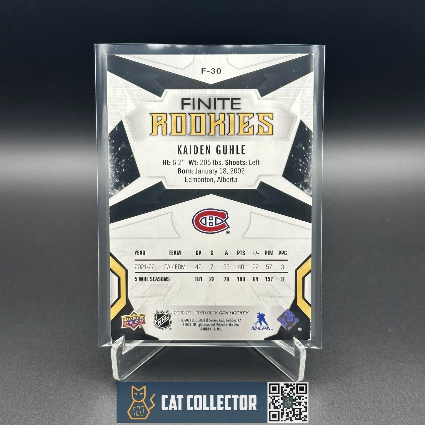 2022-23 UD SPx KAIDEN GUHLE #F-30 Finite Rookies Silver RC /499