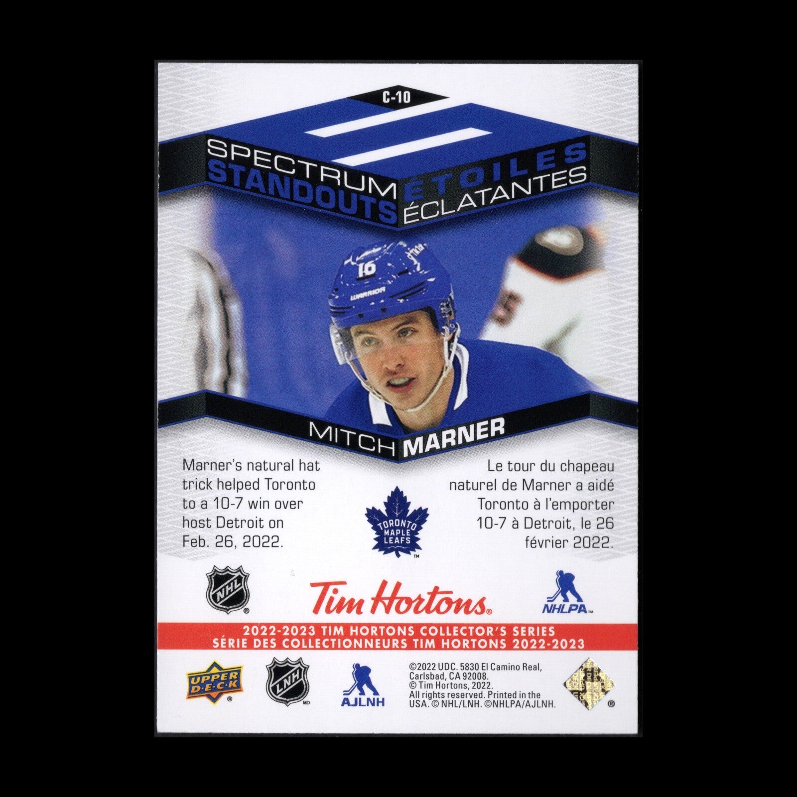 2022-23 UD Tim Hortons MITCH MARNER #C-10 Spectrum Standouts