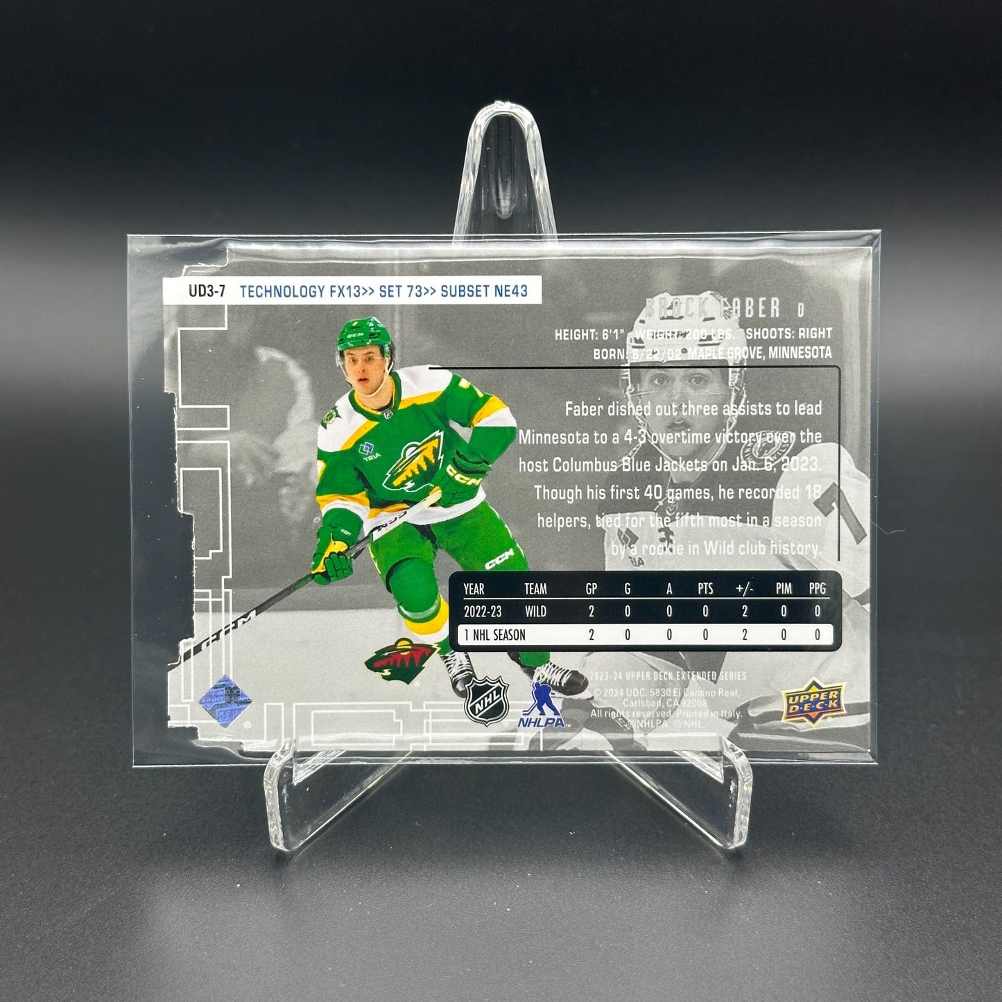 2023-24 UD Extended series BROCK FABER #UD3-7 Die-Cut - Minnesota Wild