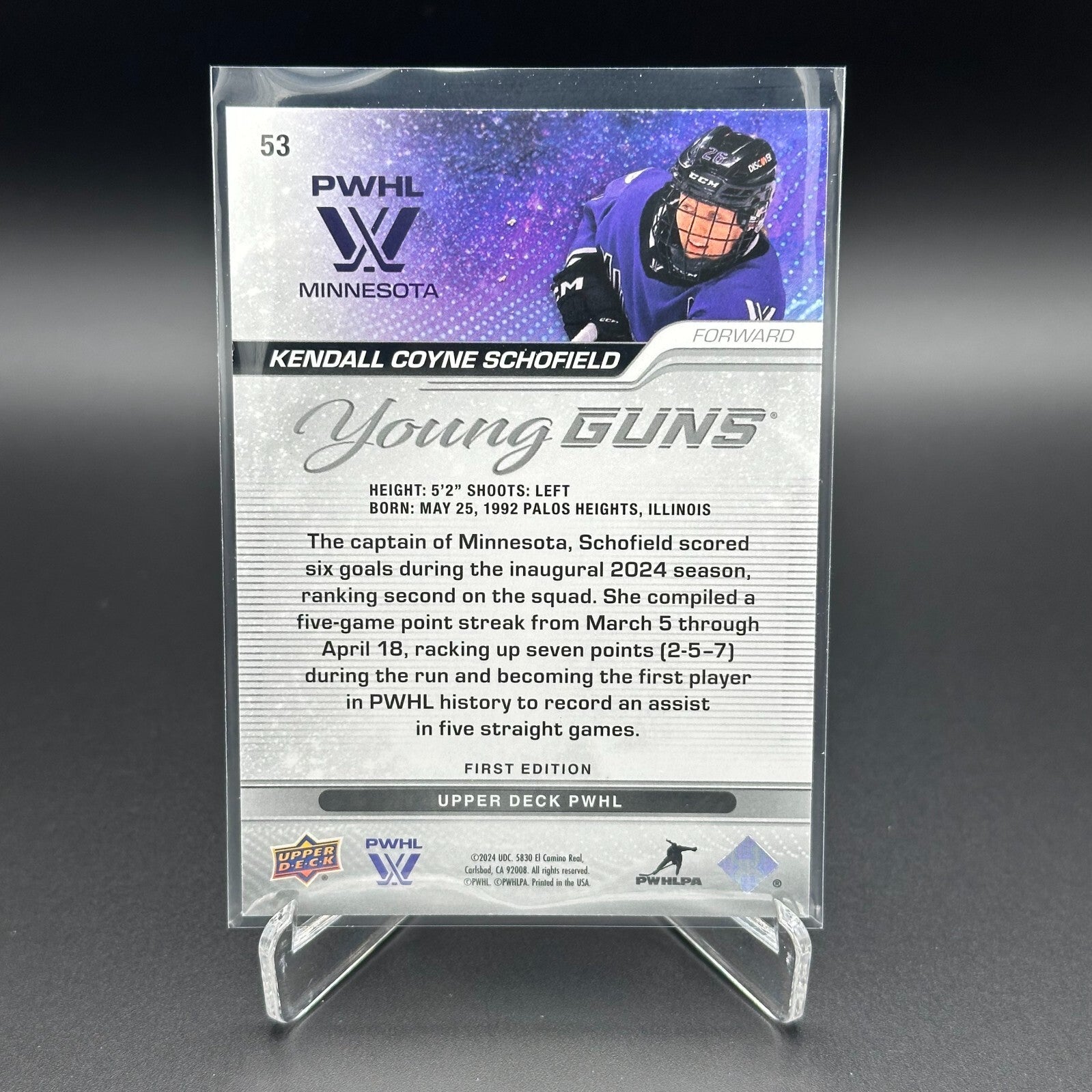 2024-25 UD PWHL KENDALL COYNE SCHOFIELD #53 Young Guns Outburst RC 1st EDITION!