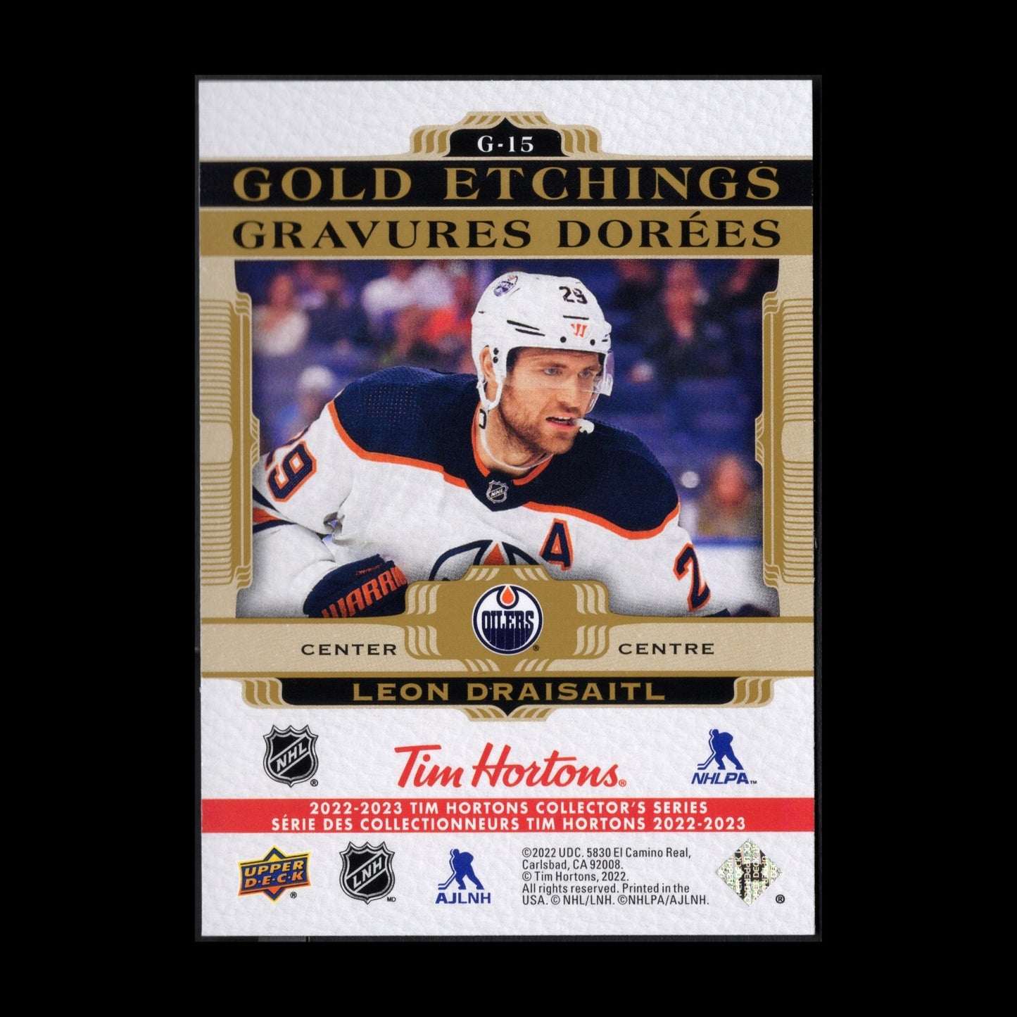 2022-23 UD Tim Hortons LEON DRAISAITL #G-15 Gold Etchings - Edmonton Oilers