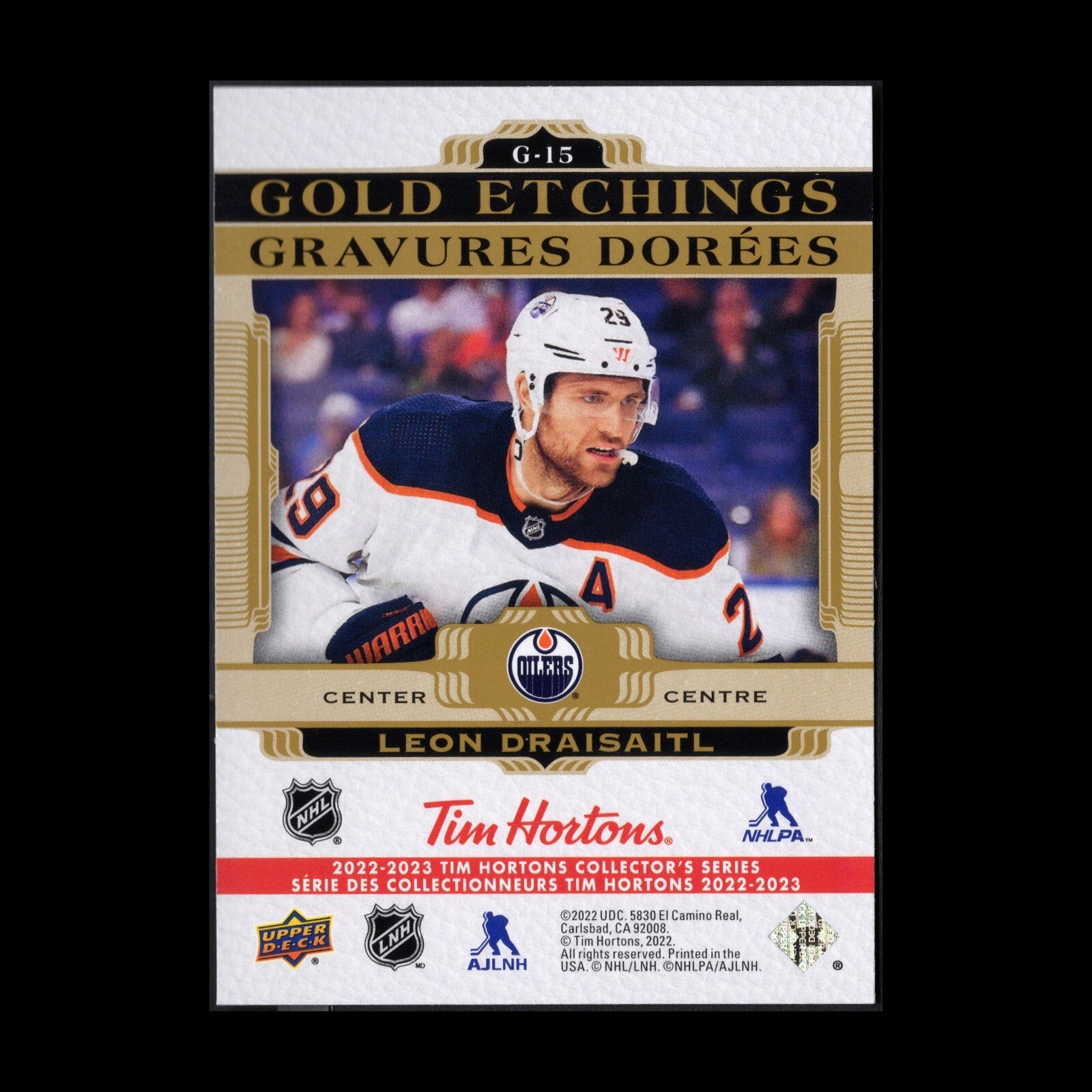 2022-23 UD Tim Hortons LEON DRAISAITL #G-15 Gold Etchings - Edmonton Oilers
