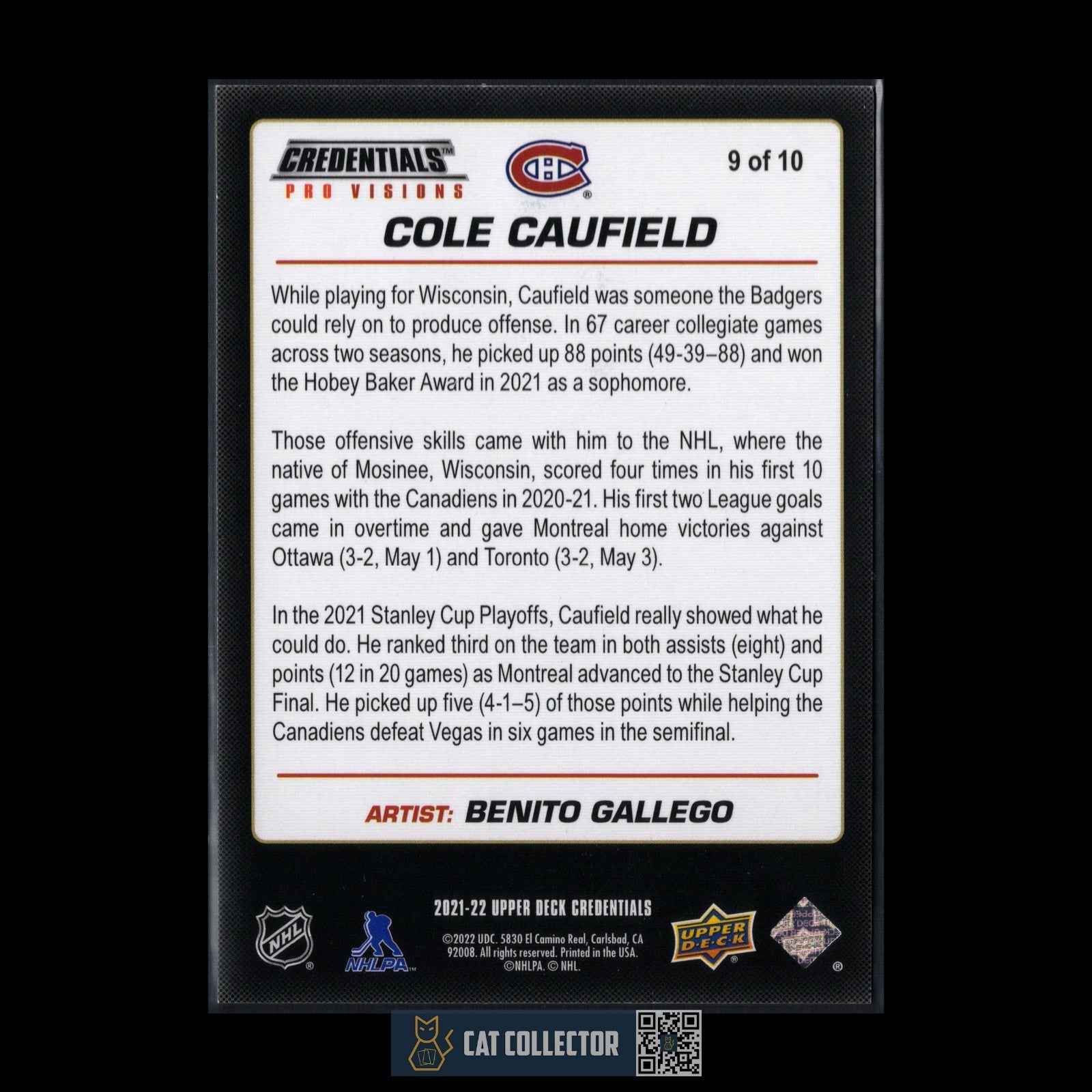 2021-22 UD Credentials COLE CAUFIELD #9 of 10 Fleer Pro Visions SSP Rookie RC
