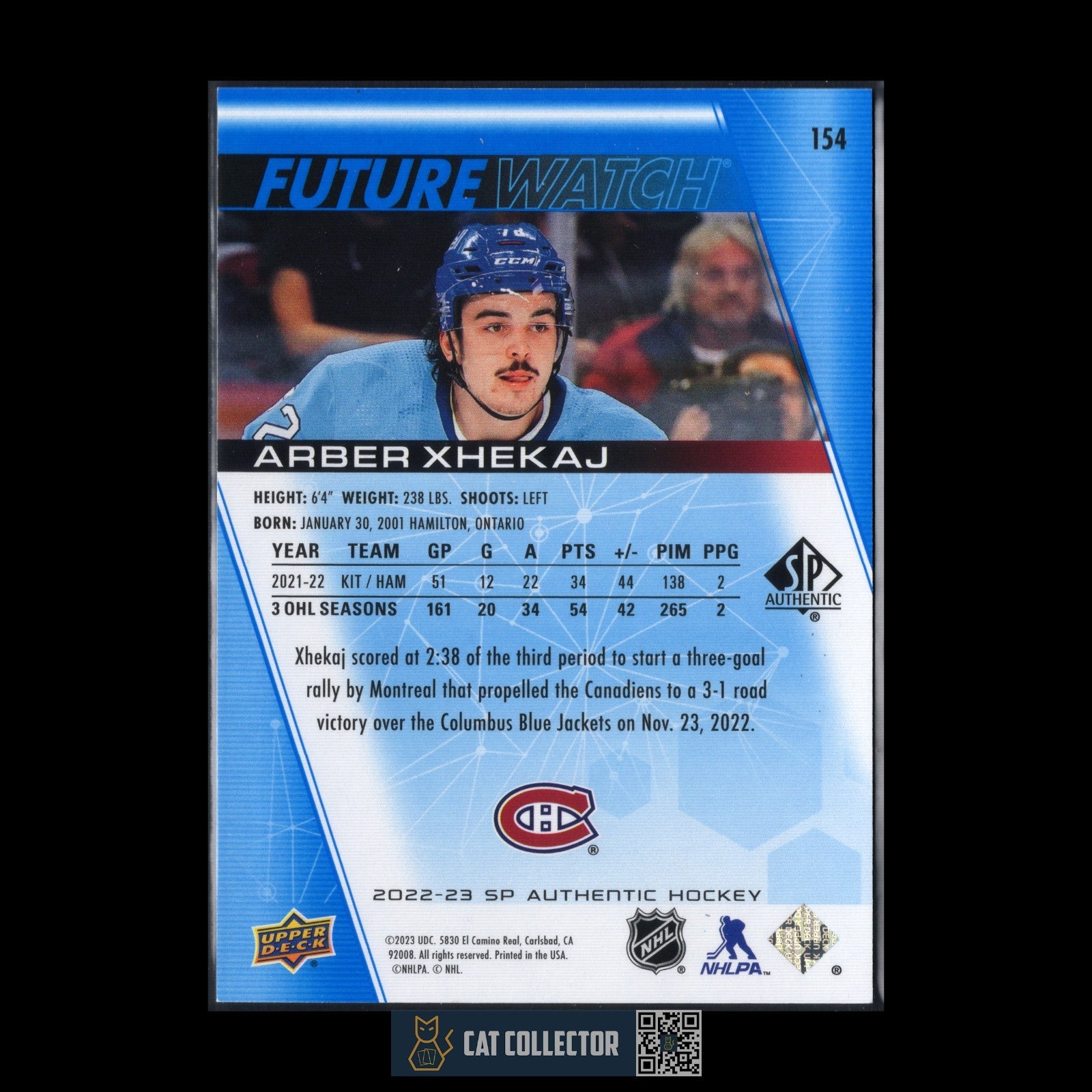 2022-23 UD SP Authentic ARBER XHEKAJ #154 Future Watch Limited Blue RC /399