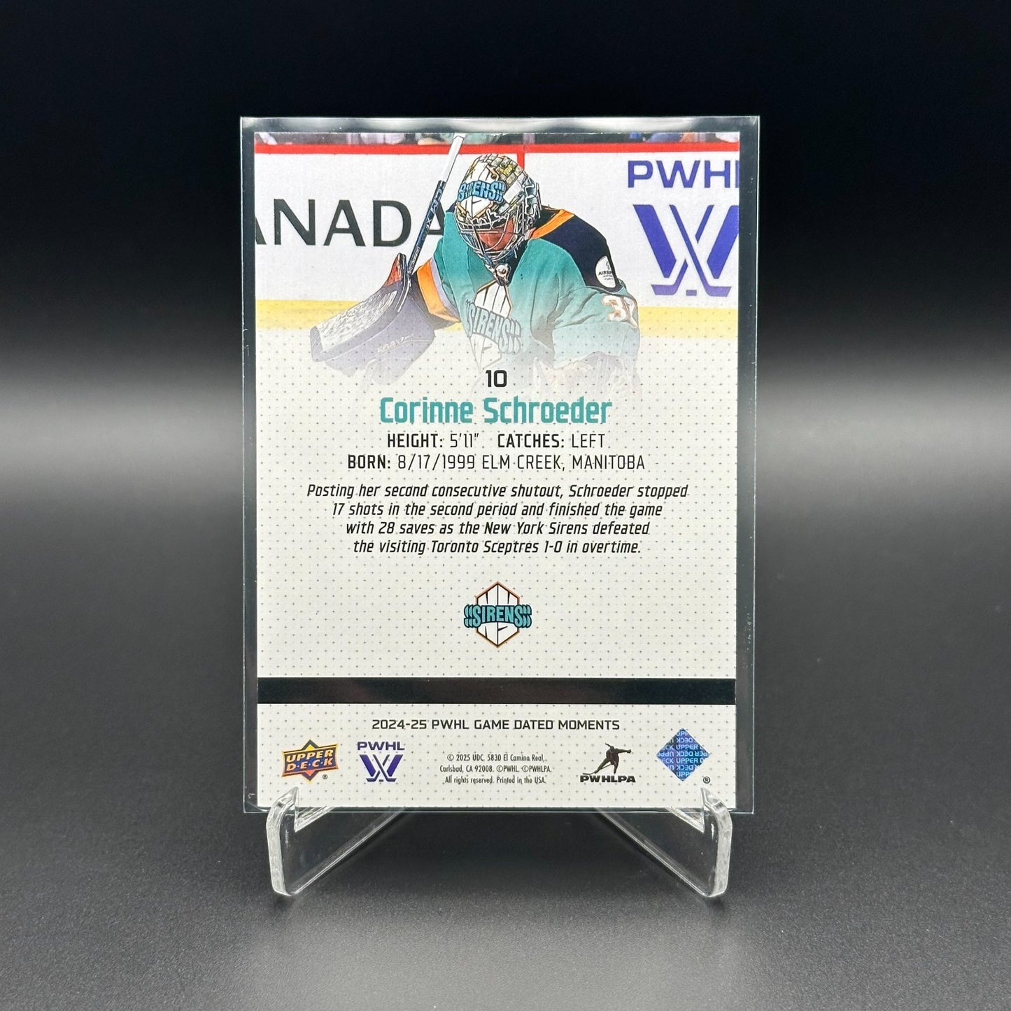 2024-25 UD PWHL Game Dated Moments CORINNE SCHROEDER #10 ONLINE EXCUSIVE!
