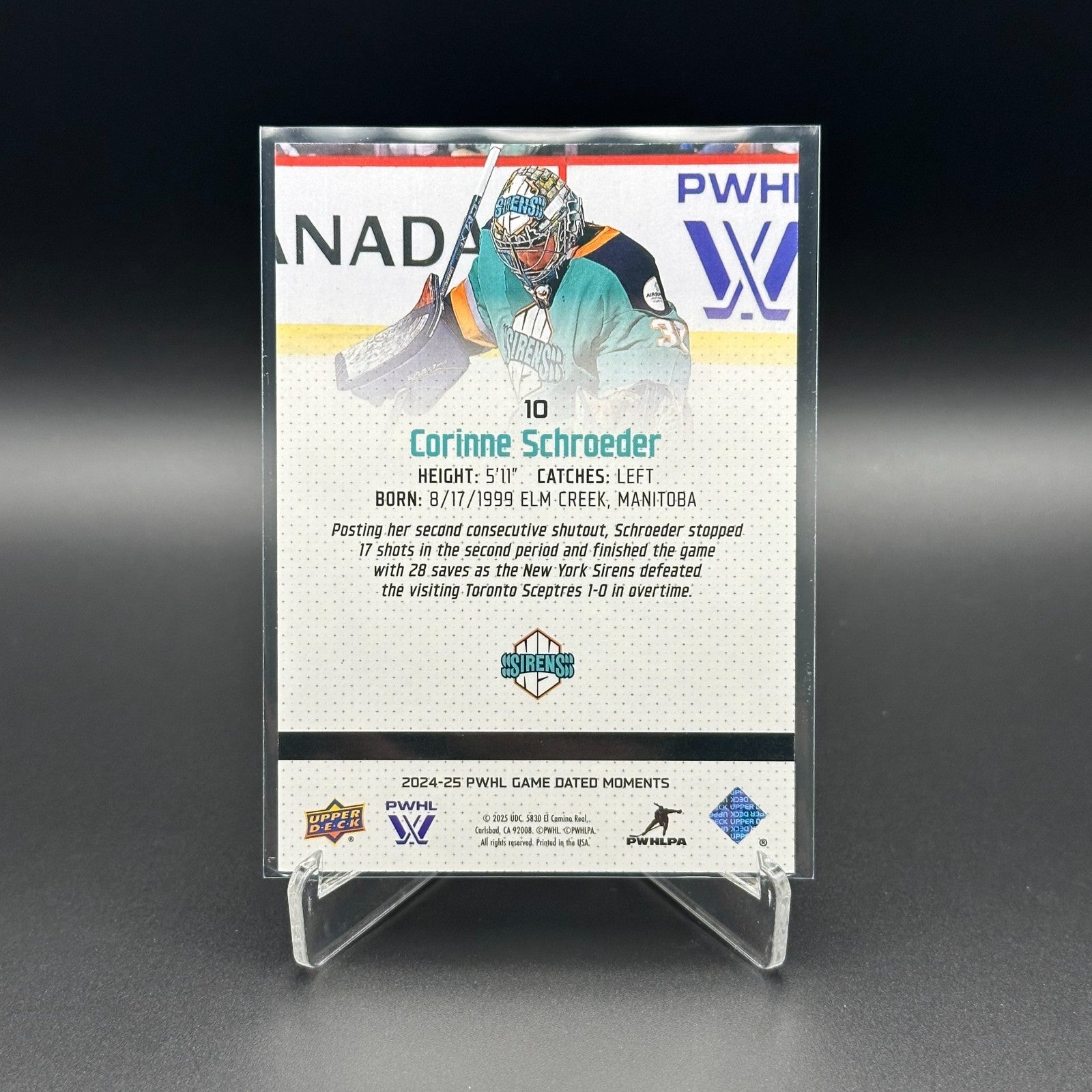 2024-25 UD PWHL Game Dated Moments CORINNE SCHROEDER #10 ONLINE EXCUSIVE!