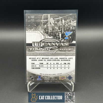2025-26 UD Series 1 DALIBOR DVORSKY #C-107 UD Canvas Young Guns Black & White RC