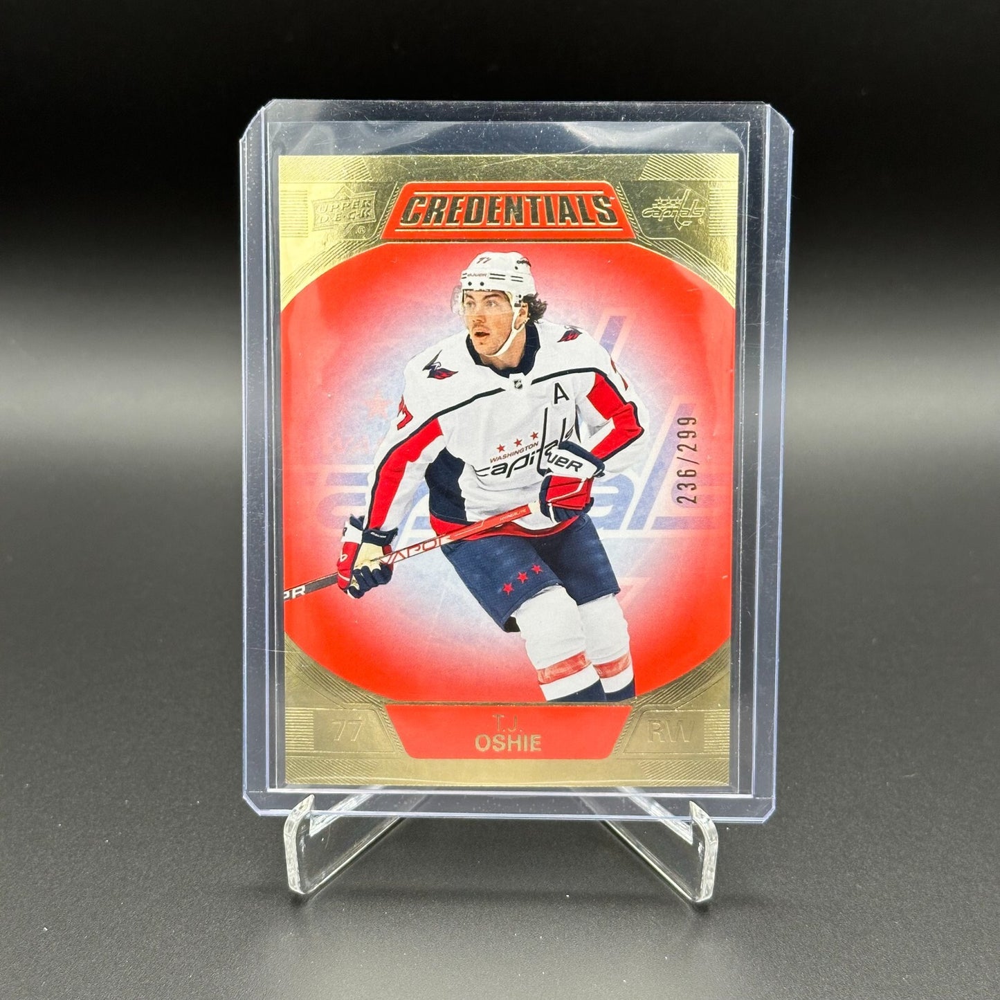 2022-23 UD Credentials T.J. OSHIE #95 Red and Gold 236/299 - Washington Capitals