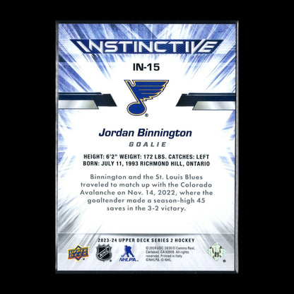 2023-24 UD Series 2 JORDAN BINNINGTON #IN-15 Instinctive - St. Louis Blues