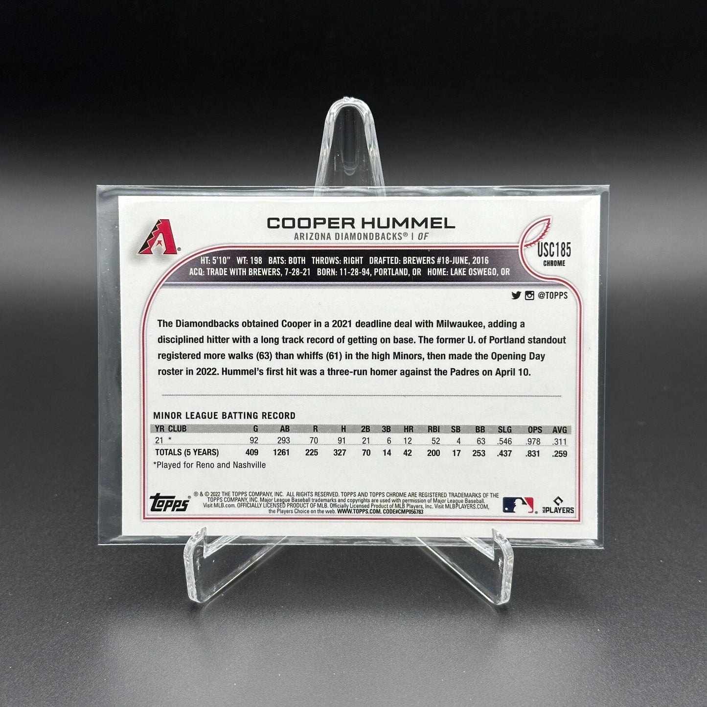 2022 Topps Chrome Updated Series COOPER HUMMEL #USC185 RC