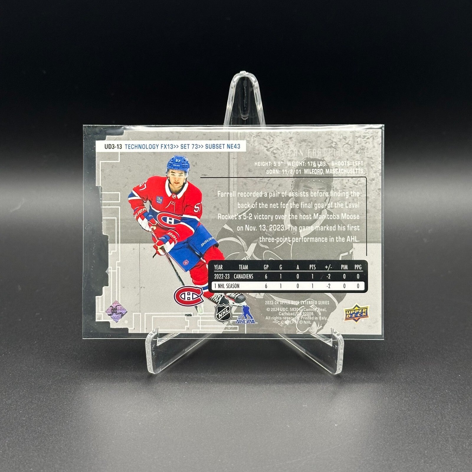2024-25 UD Extended Series SEAN FARRELL #UD3-13 Die-cut 1998-99 UD3 Rookie RC