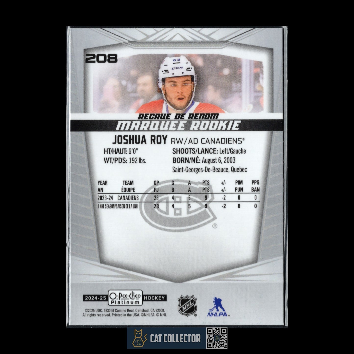 2024-25 O-Pee-Chee Platinum JOSHUA ROY #208 Marquee Rookie RC