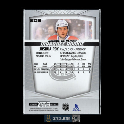 2024-25 O-Pee-Chee Platinum JOSHUA ROY #208 Marquee Rookie RC