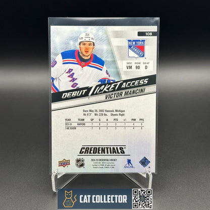 2024-25 UD Credentials VICTOR MANCINI #108 Debut Ticket Access 313/999 Rookie RC