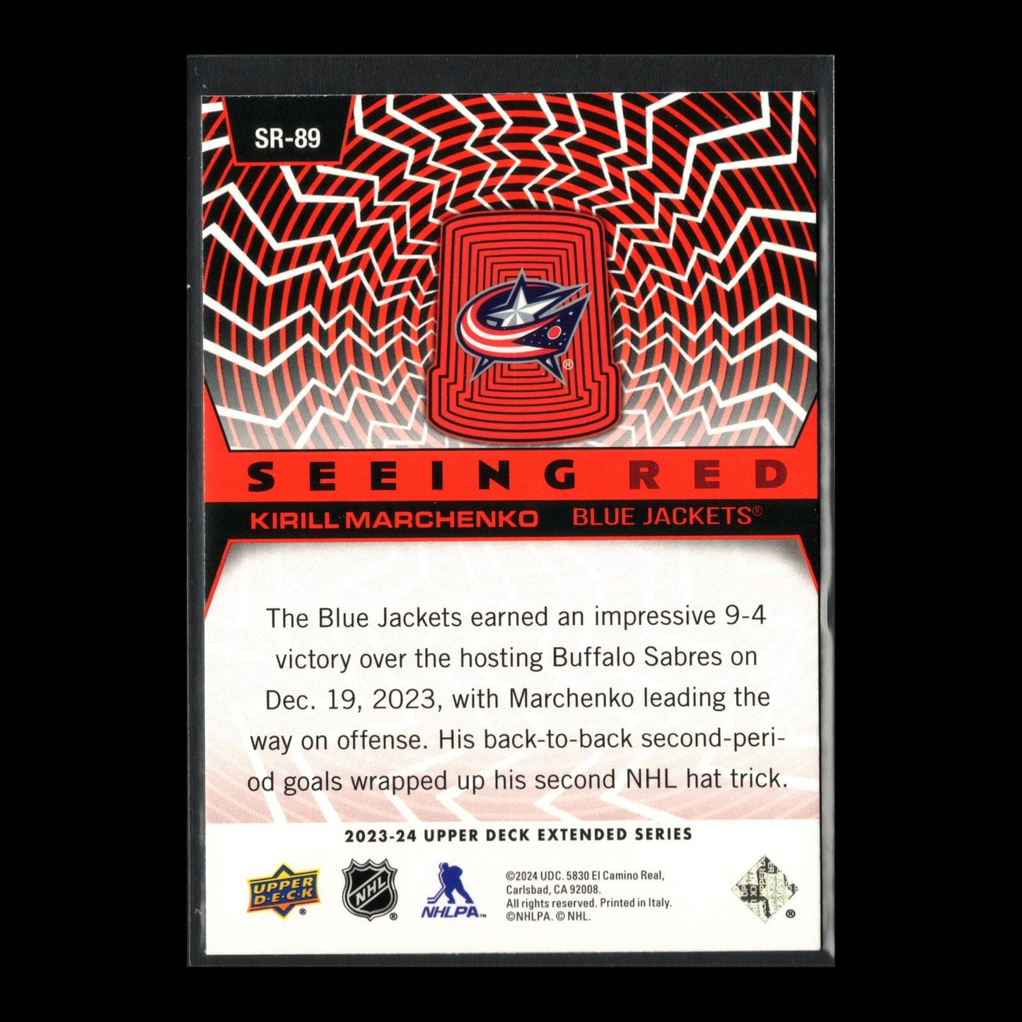 2023-24 UD Extended series KIRILL MARCHENKO #SR-89 Seeing Red