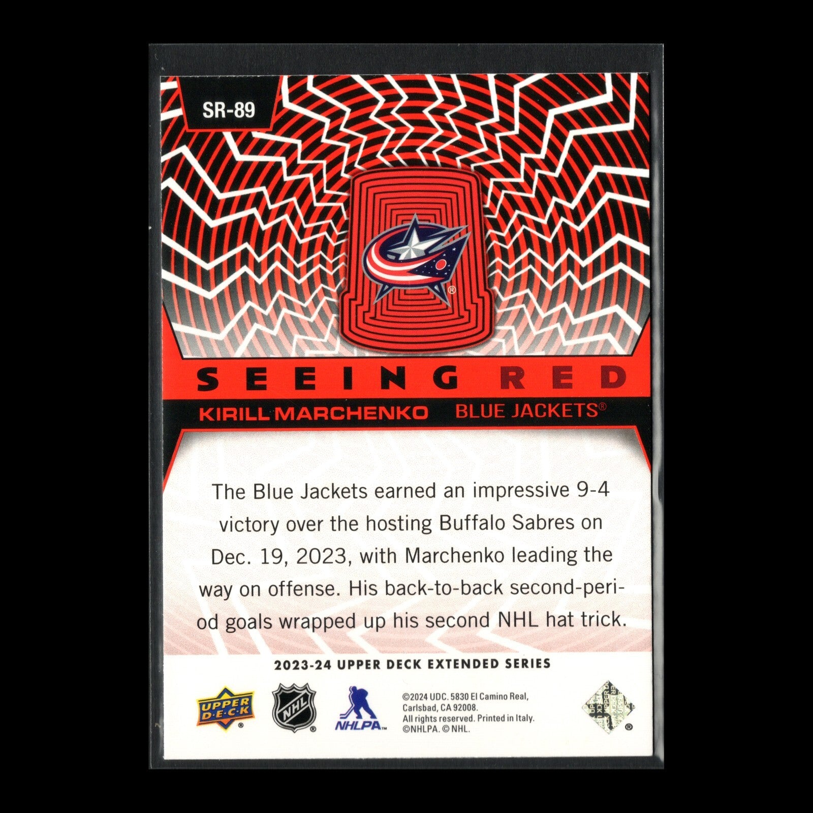 2023-24 UD Extended series KIRILL MARCHENKO #SR-89 Seeing Red