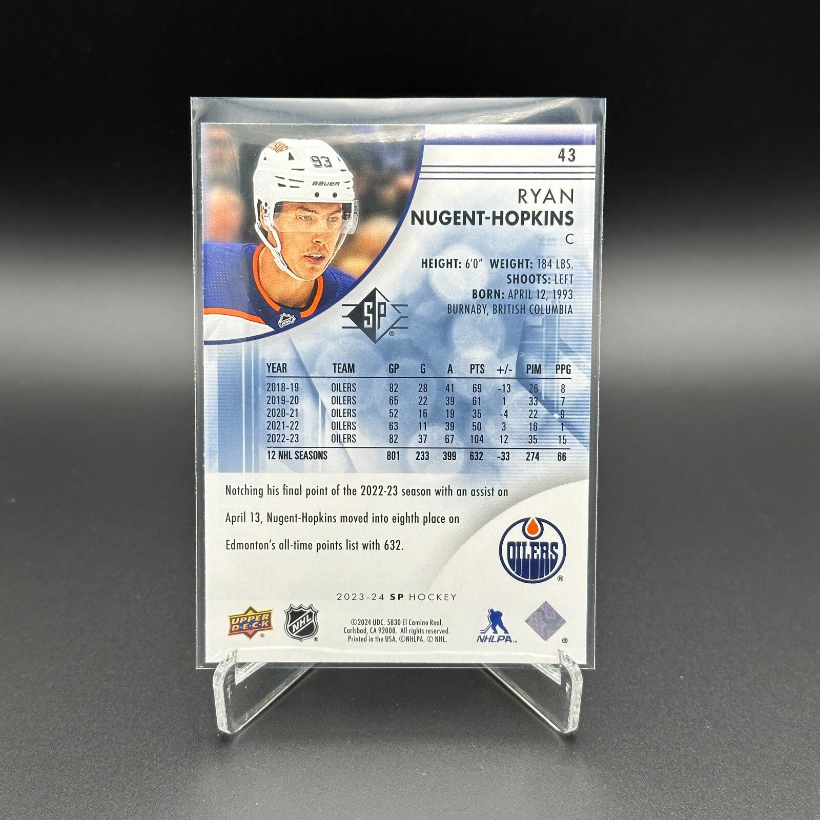2023-24 UD SP Authentic RYAN NUGENT-HOPKINS #43 Blue parallel - Edmonton Oilers