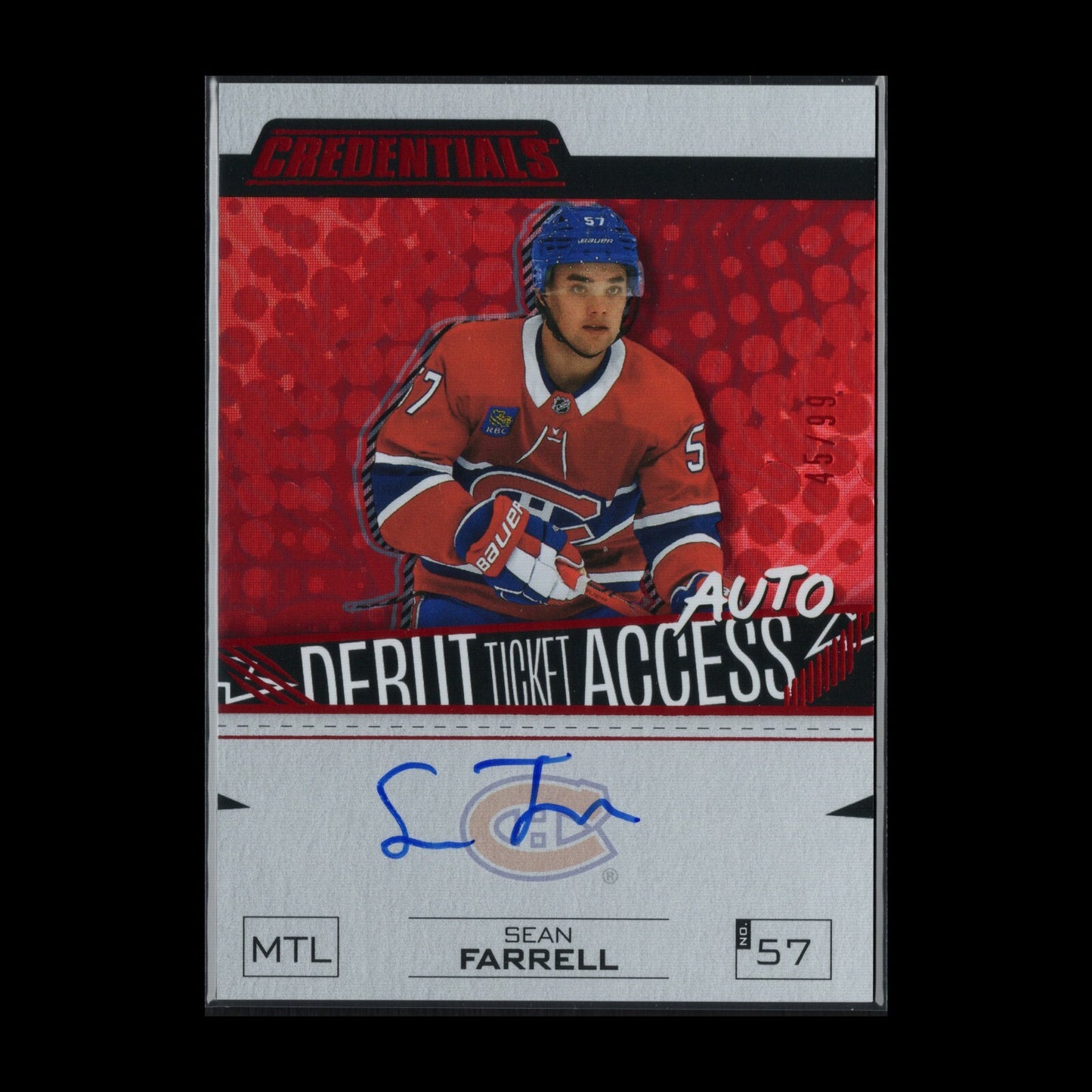2023-24 UD Credentials SEAN FARRELL #DTAA-SF Debut Ticket Access AUTO Red RC /99
