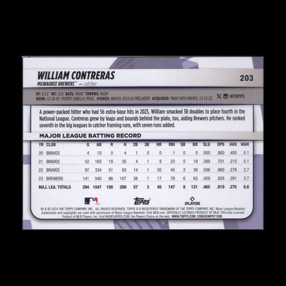 2024 Topps Big League WILLIAM CONTREBAS #203 Rainbow foil - Milwaukee Brewers