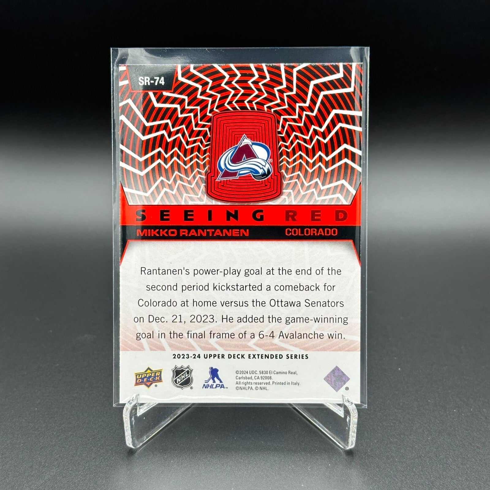 2023-24 UD Extended series MIKKO RANTANEN #SR-74 Seeing Red