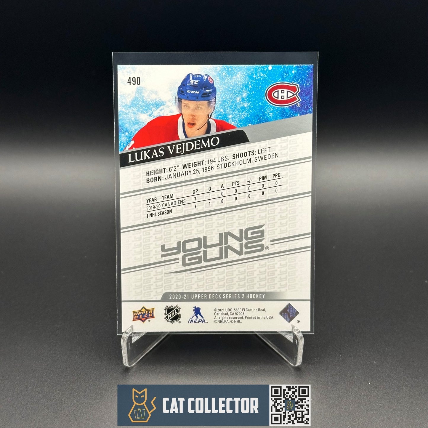 2020-21 UD Series 2 LUKAS VEJDEMO #490 Young guns RC - Montreal Canadiens