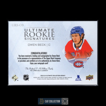 2023-24 UD Ultimate Collection OWEN BECK #URS-OB Ultimate Rookie Signatures RC