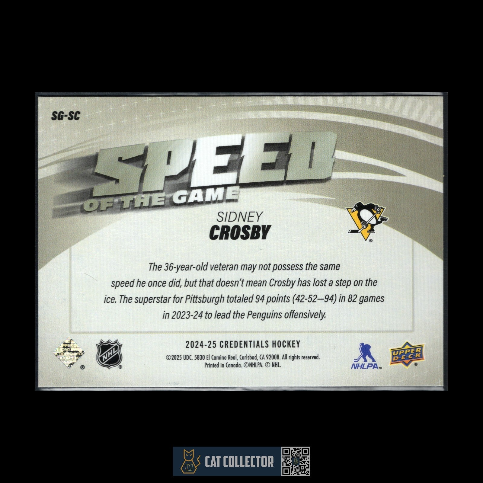 2024-25 UD Credentials SIDNEY CROSBY #SG-SC Speed of the Game