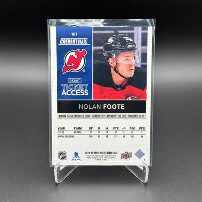 2020-21 UD Credentials NOLAN FOOTE #101 Debut Ticket Access RC /799 - NJ Devils
