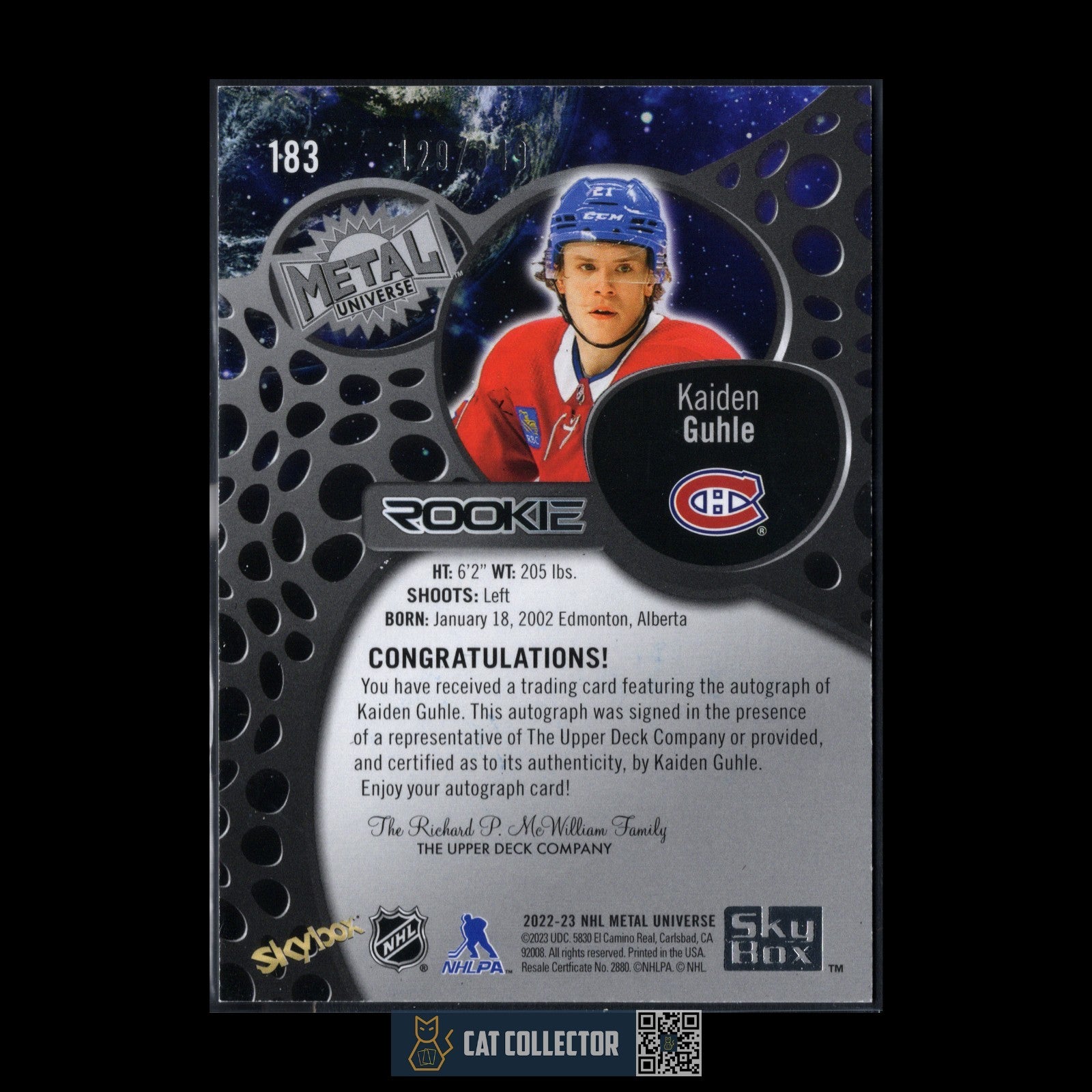 2022-23 SkyBox Metal Universe KAIDEN GUHLE #183 Rookie RC /349 Auto