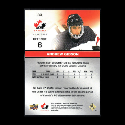 2023 Upper Deck Team Canada Juniors ANDREW GIBSON #33