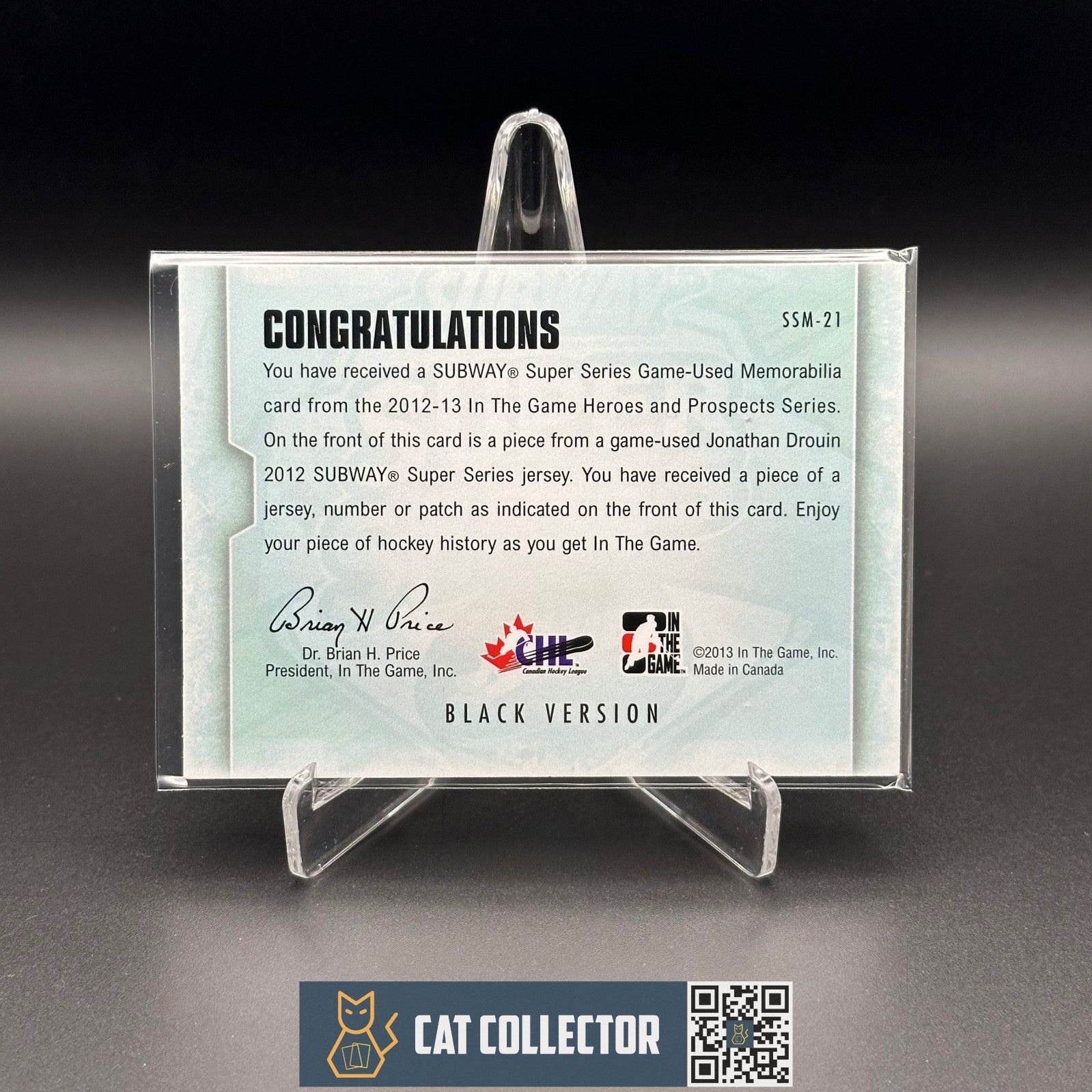 2012-13 ITG Heroes & Prospects JONATHAN DROUIN #SSM-21 Game-Used Jersey Black