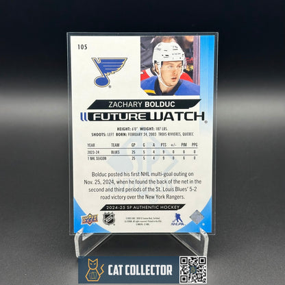 2024-25 UD SP Authentic ZACHARY BOLDUC #105 Future Watch Limited Blue RC /399