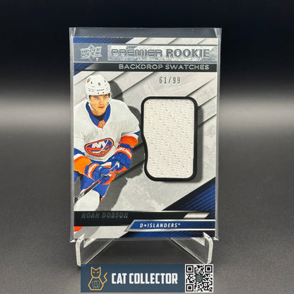 2019-20 UD Premier NOAH DOBSON #SS-ND Rookie Backdrop Swatches RC /99 Jersey