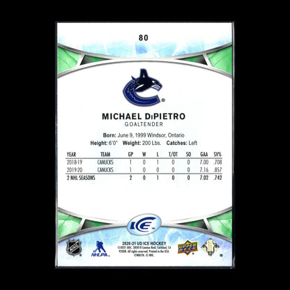 2020-21 UD Ice MICHAEL DIPIETRO #80 Base Green - Vancouver Canucks