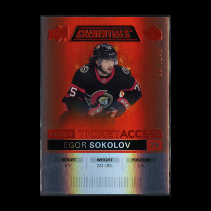 2021-22 UD Credentials EGOR SOKOLOV #104 Debut Ticket Access Orange RC /149