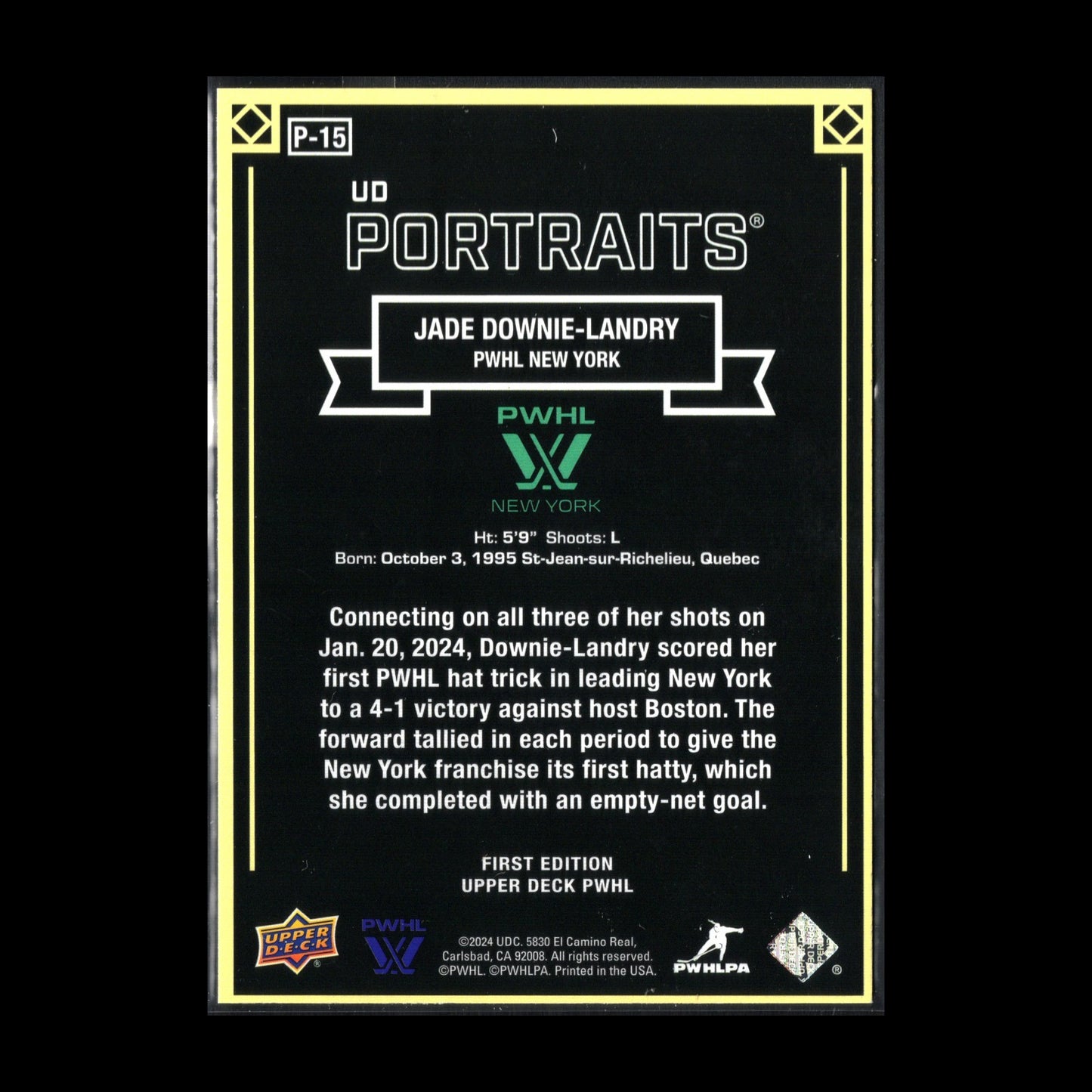 2024-25 UD PWHL JADE DOWNIE-LANDRY #P-15 UD Portraits - 1st EDITION!
