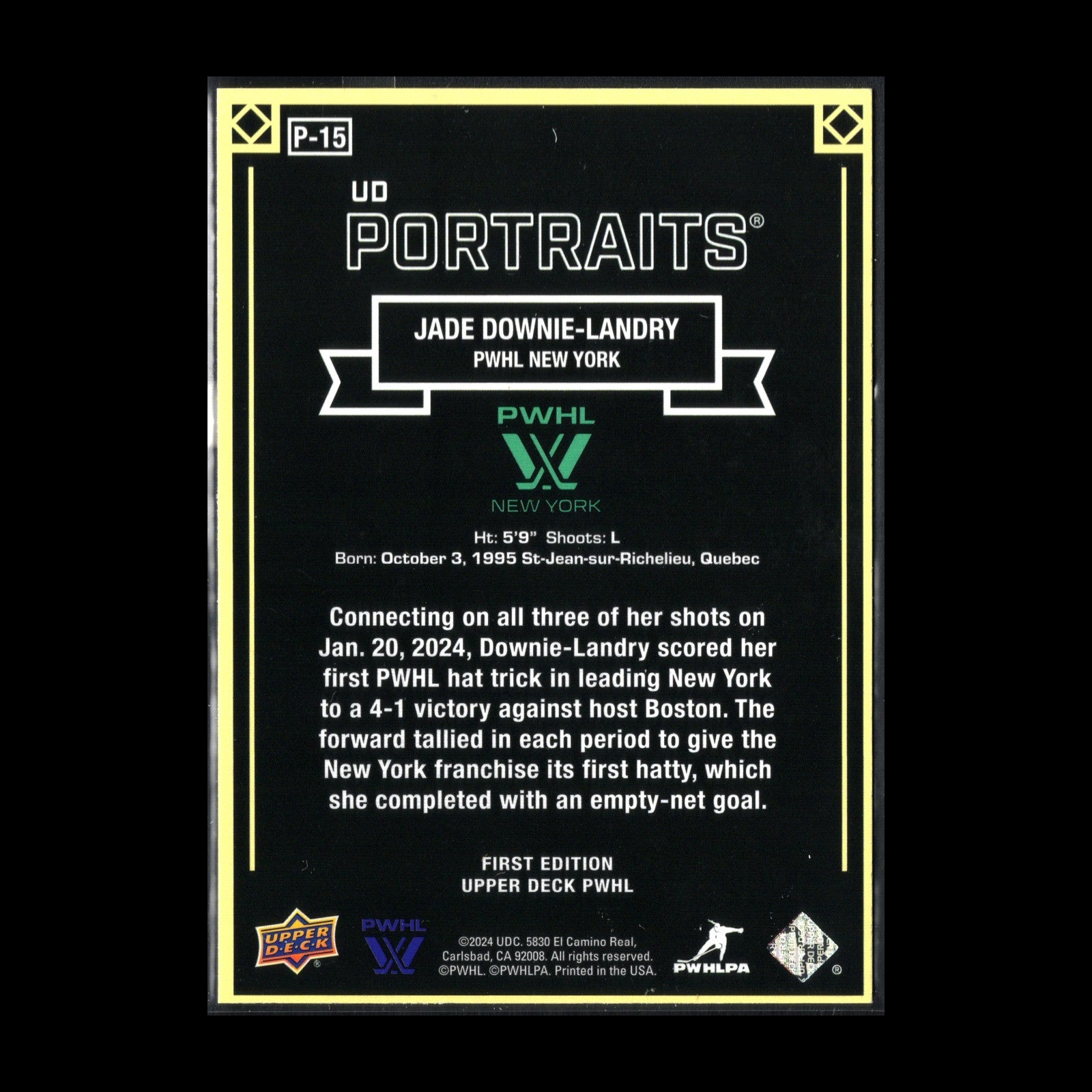 2024-25 UD PWHL JADE DOWNIE-LANDRY #P-15 UD Portraits - 1st EDITION!