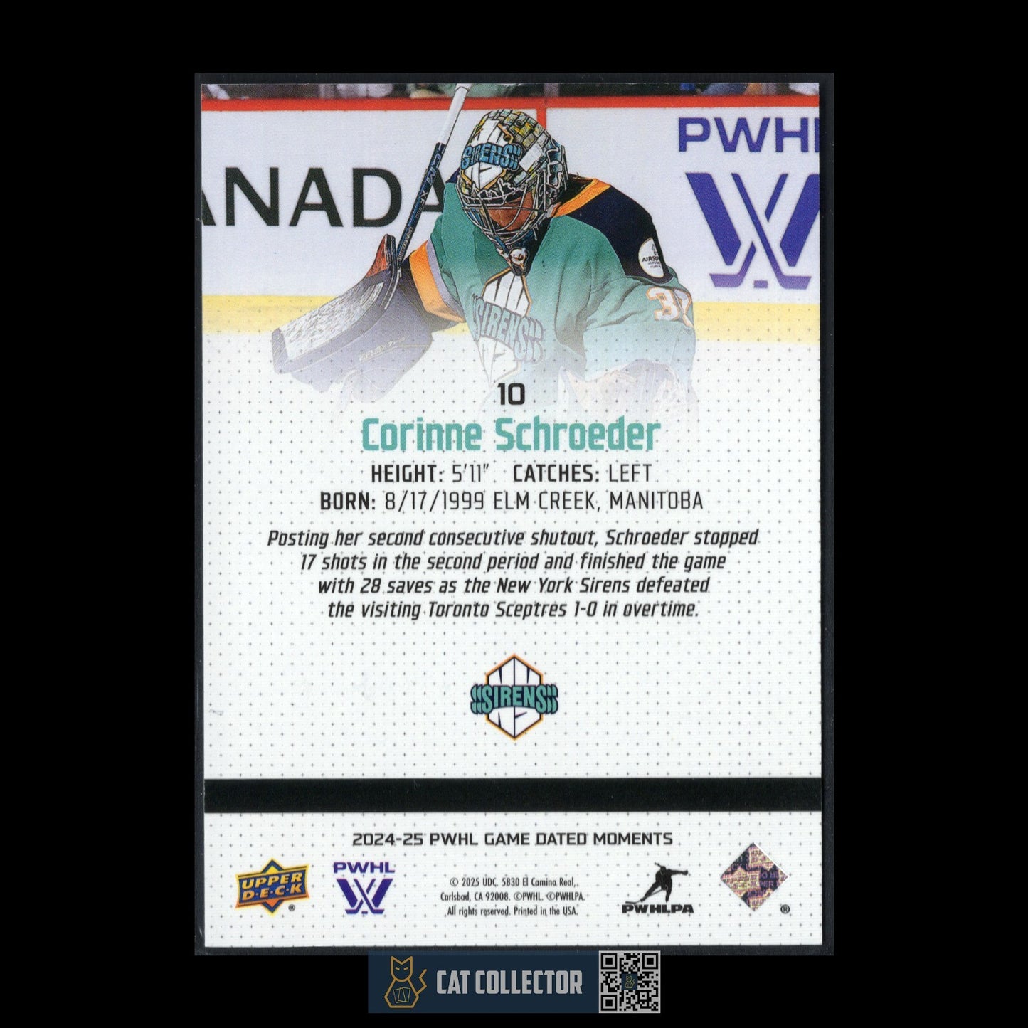 2024-25 UD PWHL Game Dated Moments CORINNE SCHROEDER #10 ONLINE EXCUSIVE!