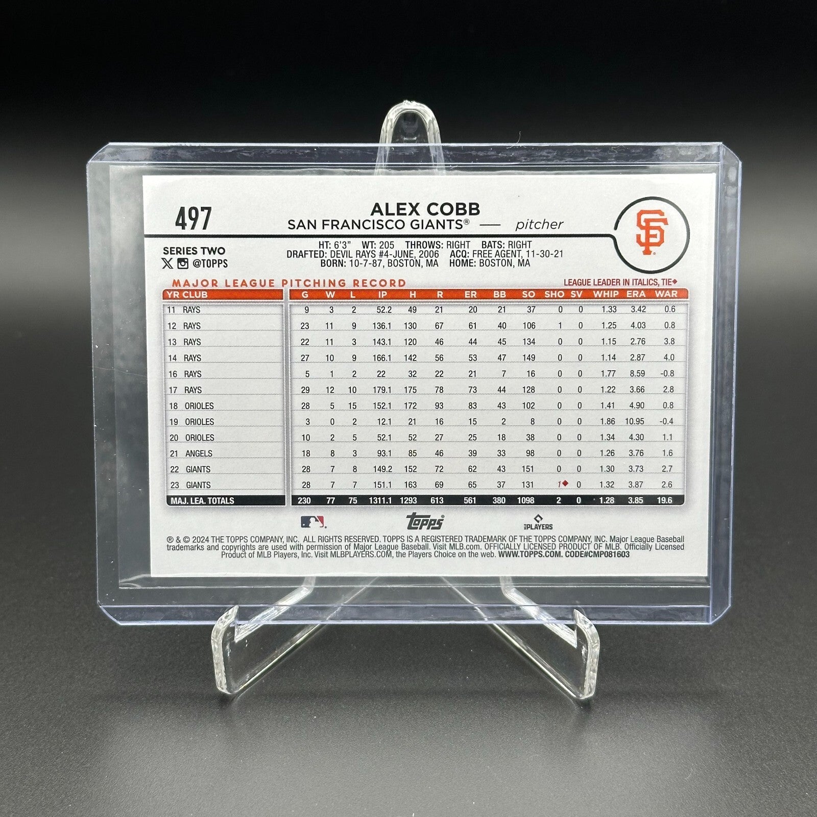 2024 Topps Series 2 ALEX COBB #497 Holiday Parallel - San Francisco Giants