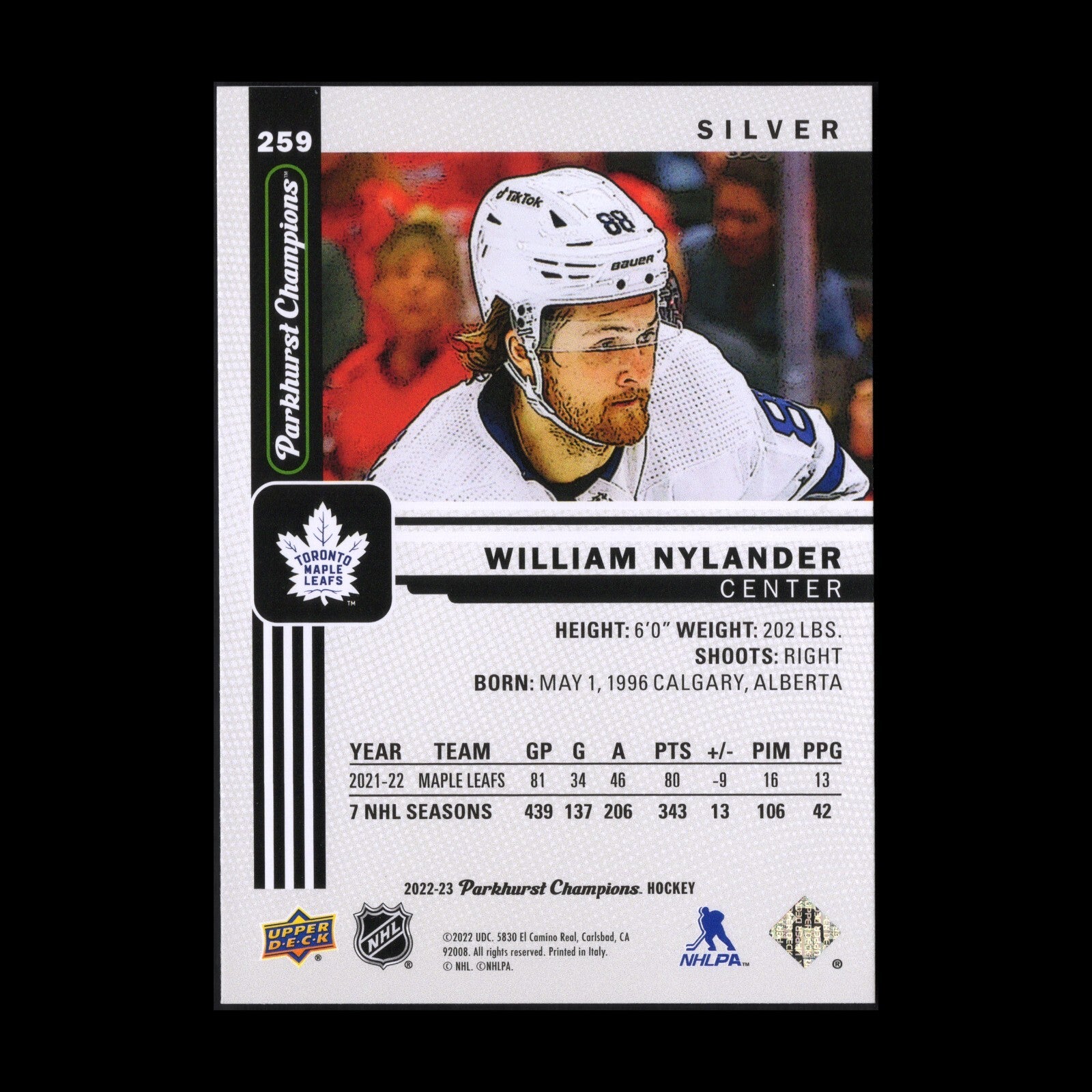 2022-23 UD Parkhurst Champions WILLIAM NYLANDER #259 Silver Toronto Maple Leafs