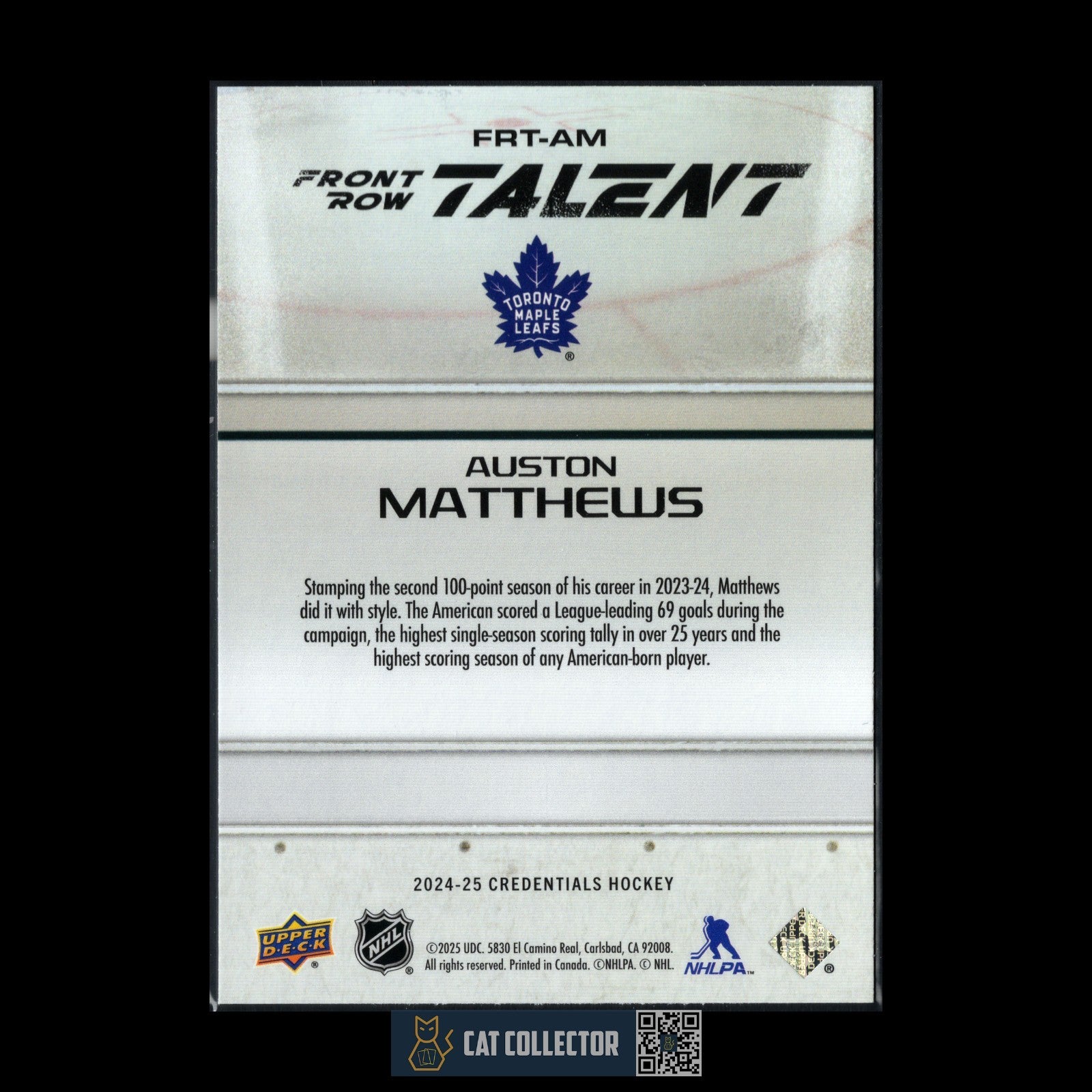 2024-25 UD Credentials AUSTON MATTHEWS #FRT-AM Front Row Talent