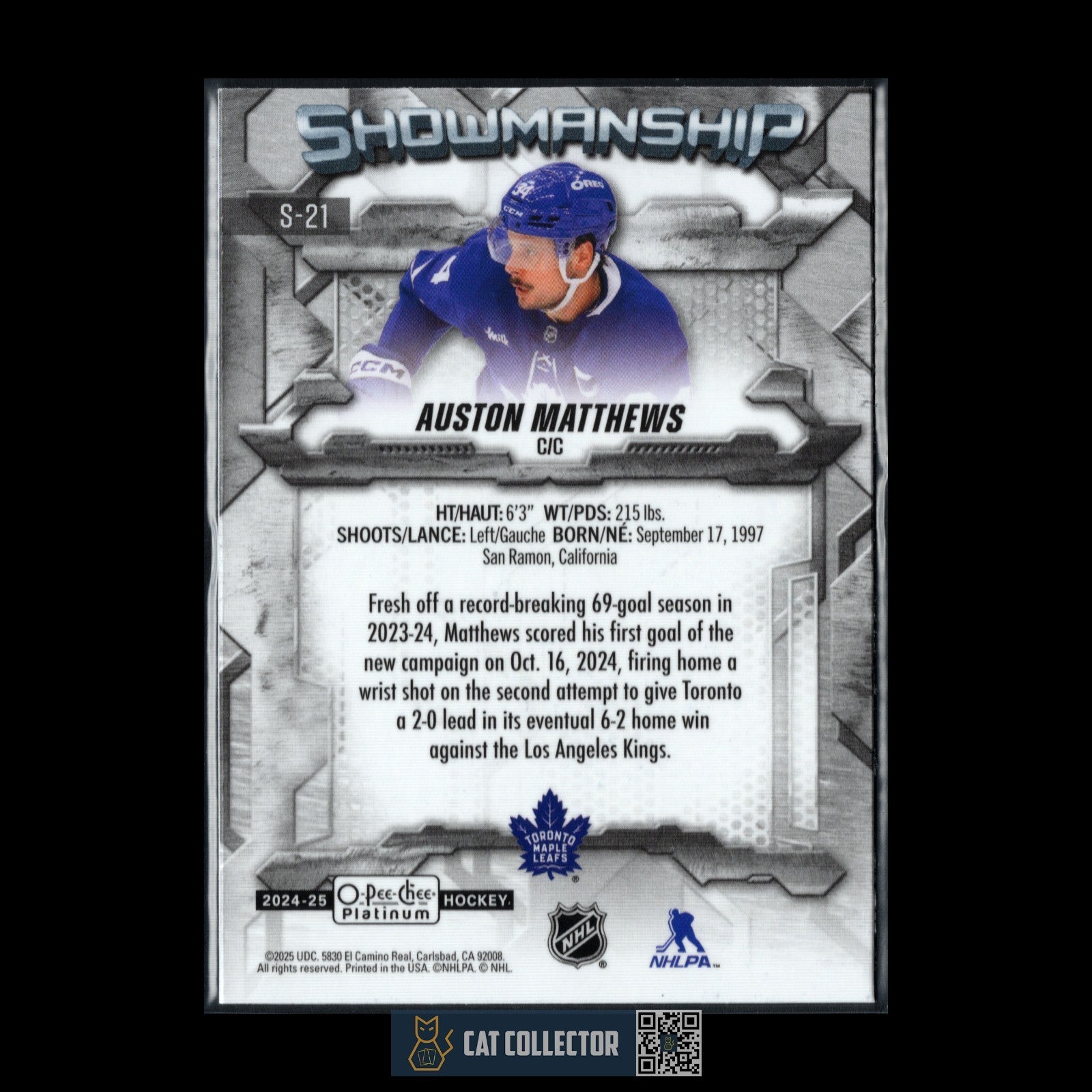 2024-25 O-Pee-Chee Platinum AUSTON MATTHEWS #S-21 Showmanship