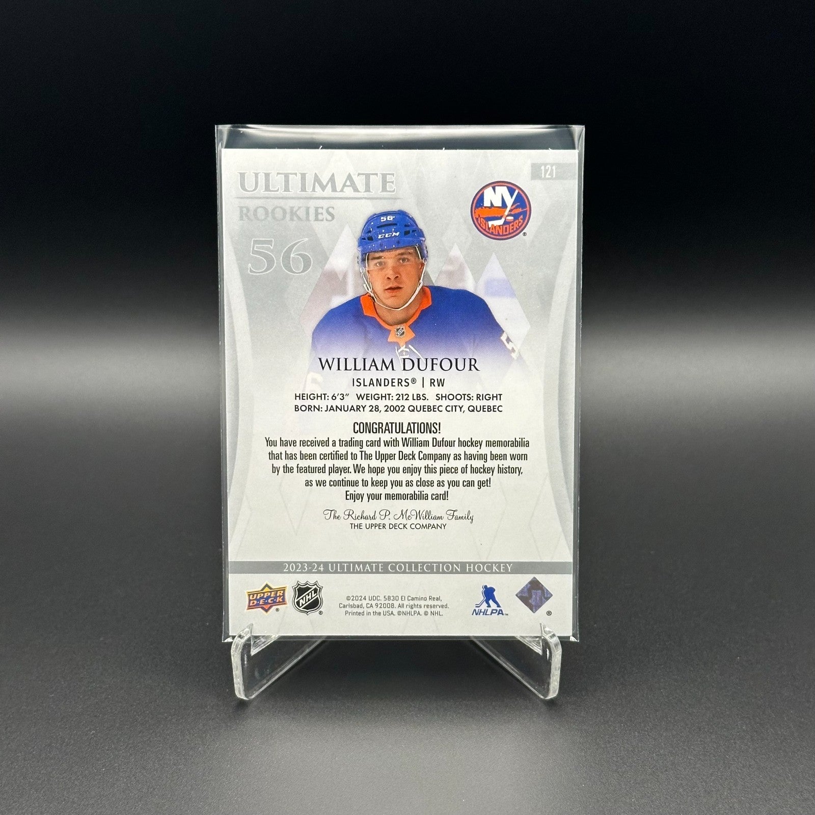 2023-24 UD Ultimate Collection WILLIAM DUFOUR #121 Rookies Jersey RC /599