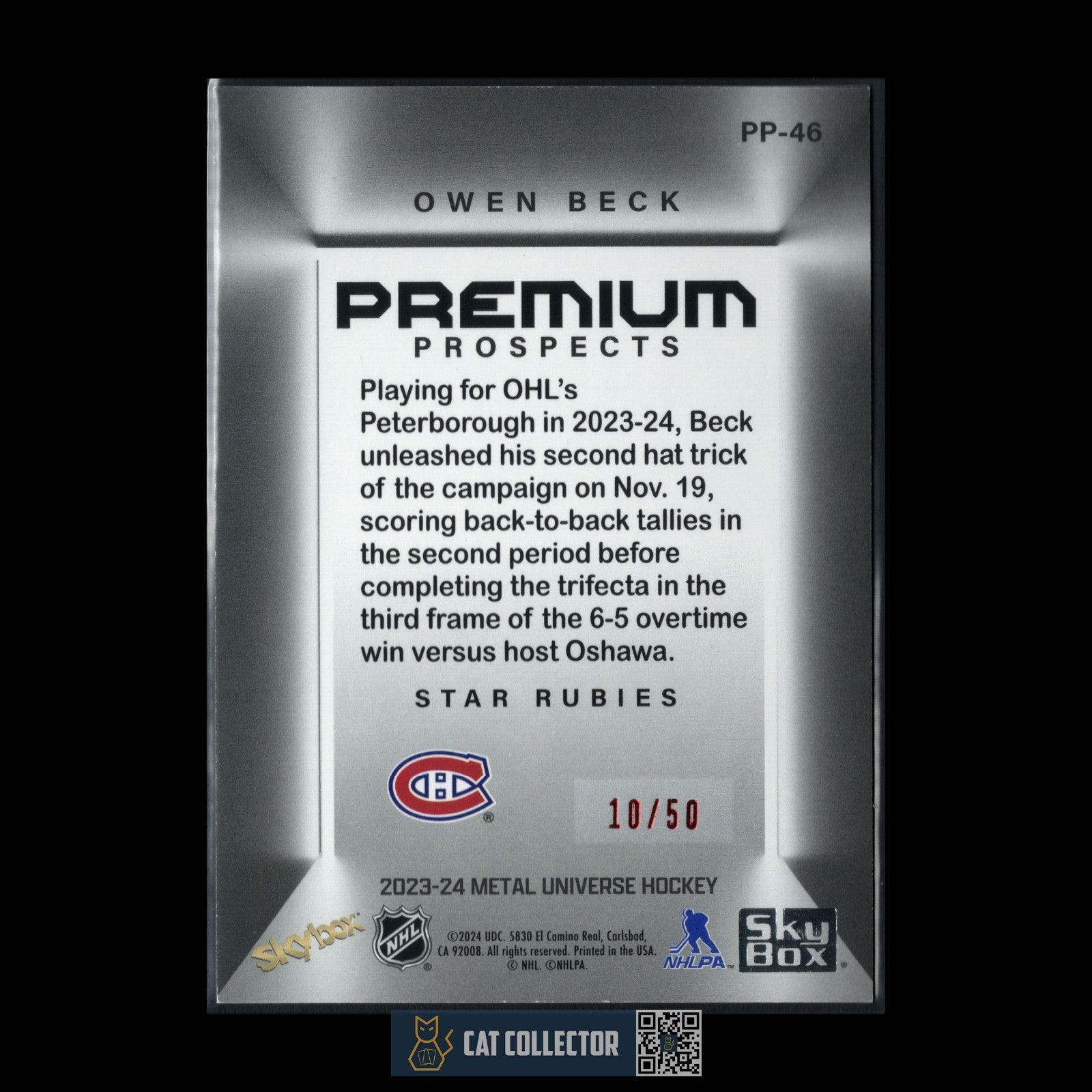 2023-24 SkyBox OWEN BECK #PP-46 Premium Prospects Star Rubies /50 RC