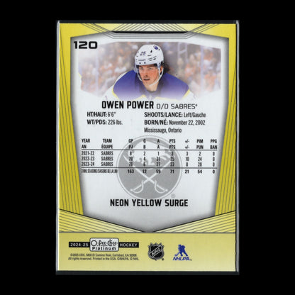 2024-25 O-Pee-Chee Platinum OWEN POWER #120 Neon Yellow Surge - Buffalo Sabres