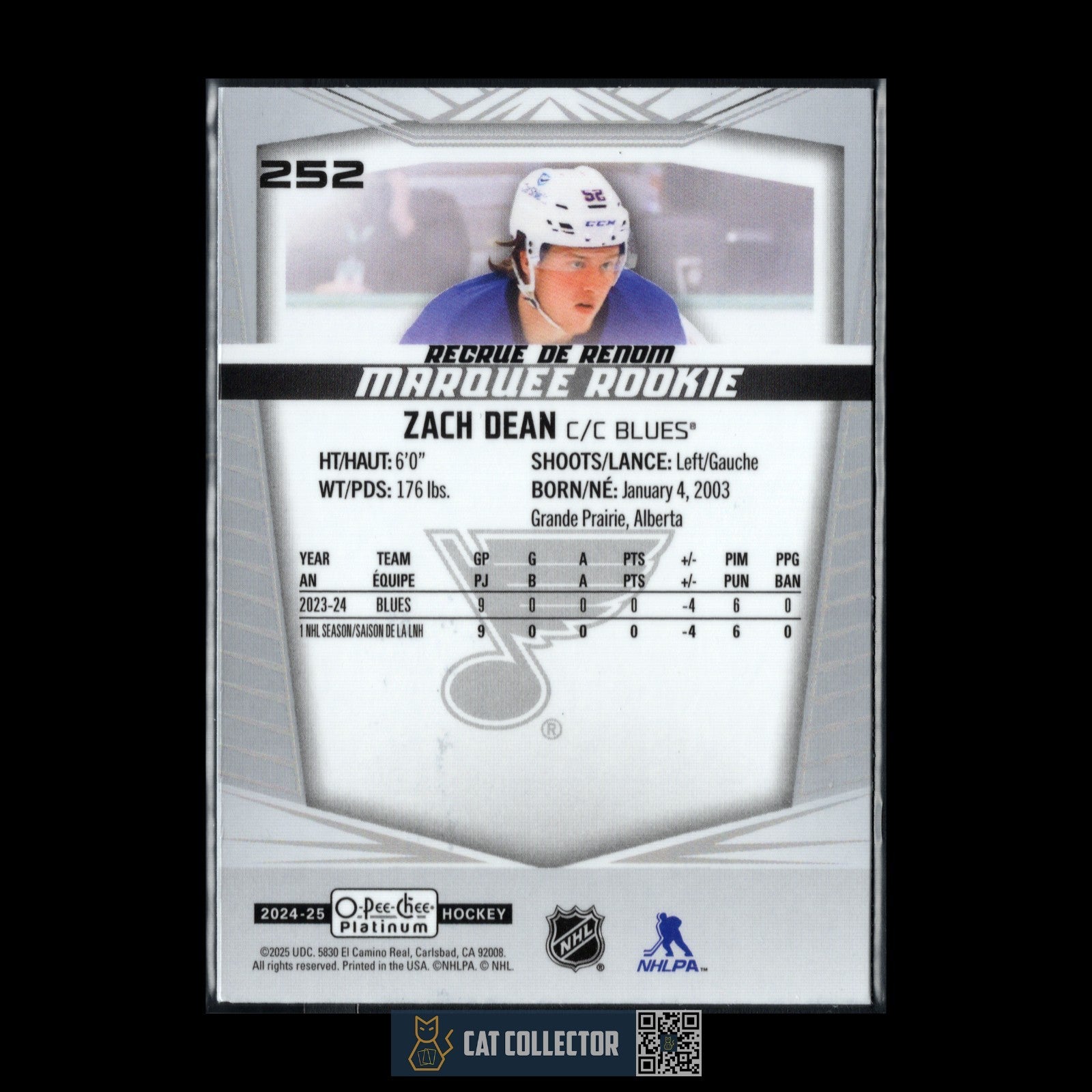 2024-25 O-Pee-Chee Platinum ZACH DEAN #252 Marquee Rookie RC