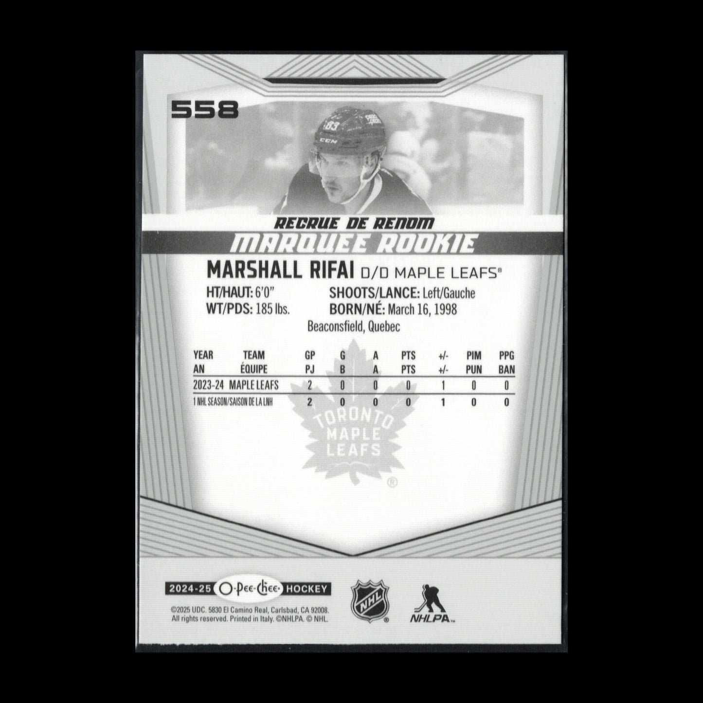 2024-25 O-Pee-Chee MARSHALL RIFAI #558 Marquee Rookie RC
