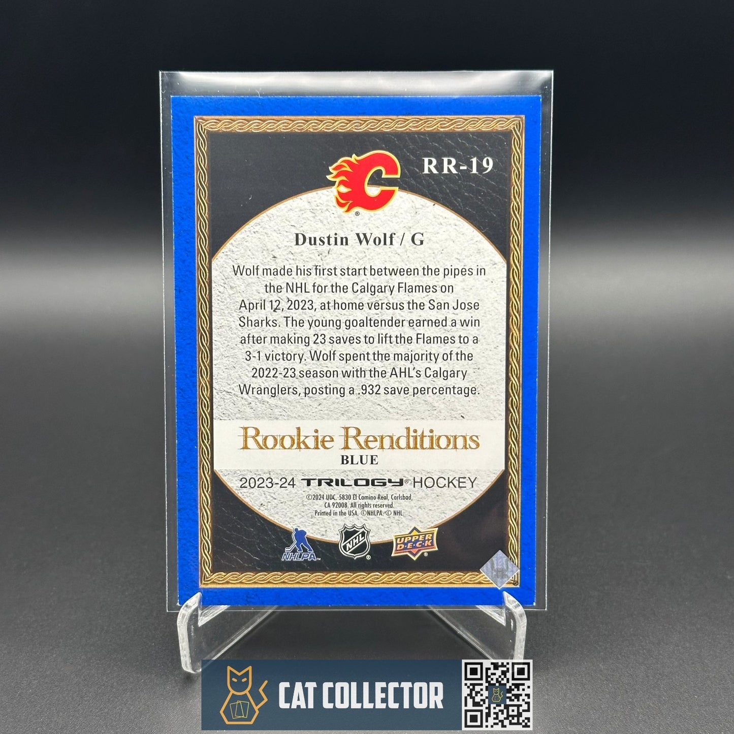 2023-24 UD Trilogy DUSTIN WOLF #RR-19 RC Rookie Renditions Blue 175/499