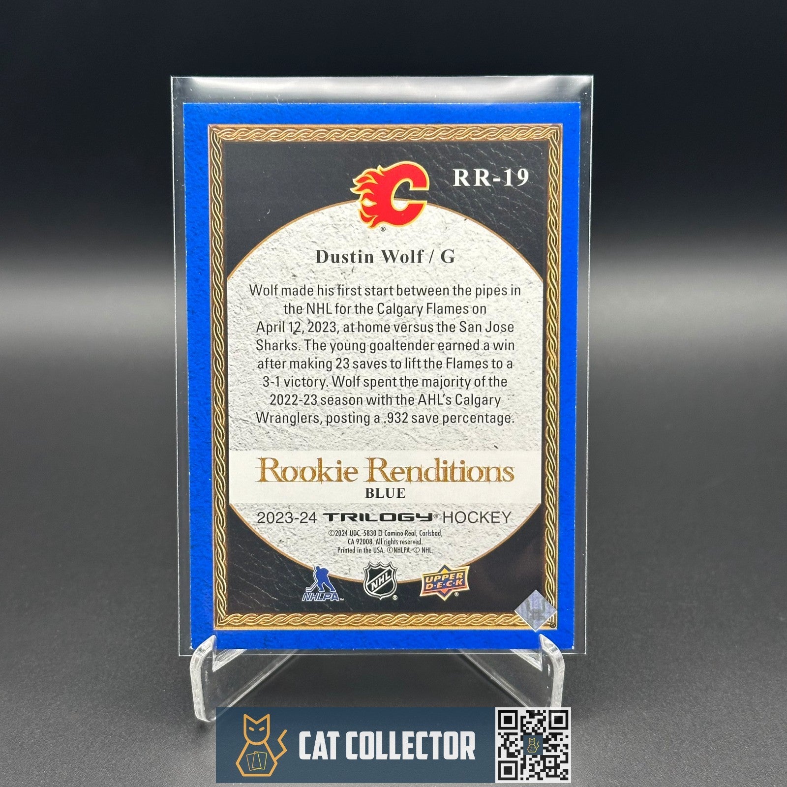 2023-24 UD Trilogy DUSTIN WOLF #RR-19 RC Rookie Renditions Blue 175/499